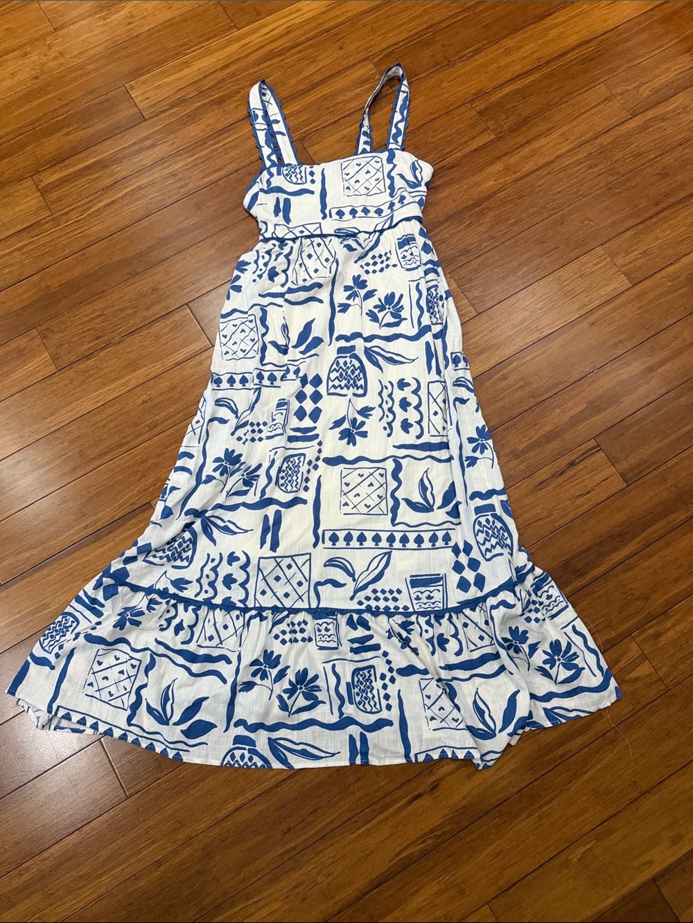 CALYPSO ST BARTH Linen Sundress Maxi Dress blue & white Size S